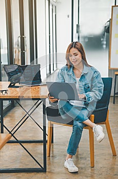 Female programmer working on coding, software development and web design.Concept technology development