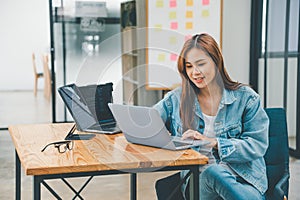 Female programmer working on coding, software development and web design.Concept technology development