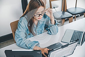 Female programmer working on coding, software development and web design.Concept technology development