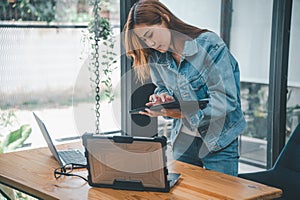 Female programmer working on coding, software development and web design.Concept technology development