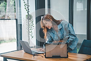 Female programmer working on coding, software development and web design.Concept technology development