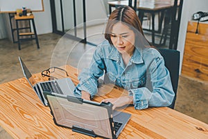 Female programmer working on coding, software development and web design.Concept technology development
