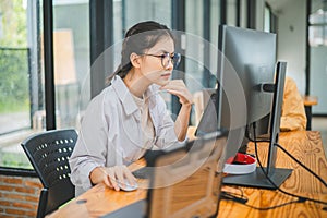 Female programmer working on coding, software development and web design.Concept technology development
