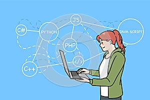 Woman programmer writing codes on computer