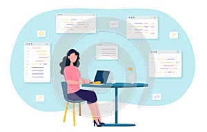 Female programmer working on web development using laptop