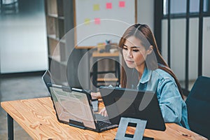 Female programmers are thinking and planning to work on programming, software coding and web design.Concept technology development