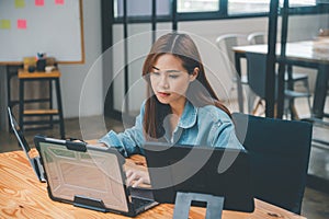 Female programmers are thinking and planning to work on programming, software coding and web design.Concept technology development