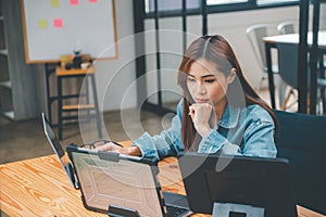 Female programmers are thinking and planning to work on programming, software coding and web design.Concept technology development