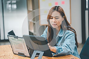 Female programmers are thinking and planning to work on programming, software coding and web design.Concept technology development