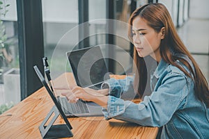 Female programmers are thinking and planning to work on programming, software coding and web design.Concept technology development