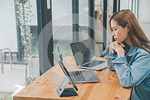 Female programmers are thinking and planning to work on programming, software coding and web design.Concept technology development