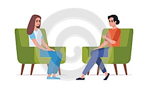 Female psychotherapist has an Individual session with her patient. Woman sits on the chair and her therapist talk her. Talk
