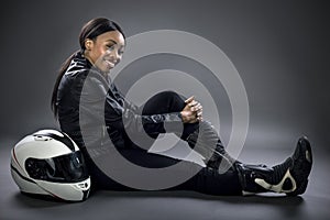 Female Race Car Driver or Stunt Woman or Motorcyclist