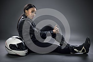 Female Race Car Driver or Stunt Woman or Motorcyclist