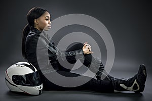 Female Race Car Driver or Stunt Woman or Motorcyclist