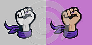 Female Raised Fist with Purple Kerchief Scarf Cloth vector illustration