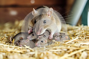 female rat nursing a litter of pups