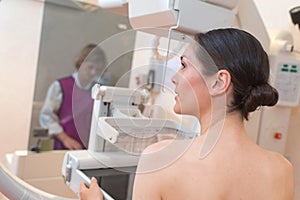 Female ready for mammography