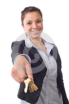 Female real estate agent keys