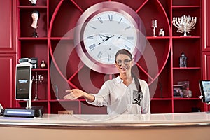 Female receptionist at office workplace