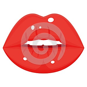 Female red glossy kiss, glamour mouth and sensuality