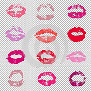 Female Red Lips Lipstick Kiss Print Set transparent background