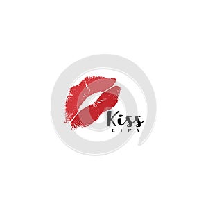 Female red lipstick kiss. vector illustration