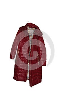 Female red nylon coat with hood
