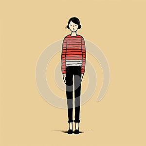 Female In Red Striped Sweater: A Minimalist Comic Cartoon By Jean Jullien