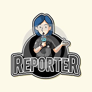 Female Reporter Reporting News Color Logo Illustration