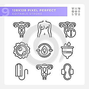 Female reproductive health linear icons set