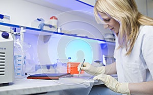 Female researcher doing research in a lab