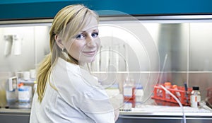 Female researcher doing research in a lab