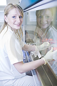 Female researcher doing research in a lab