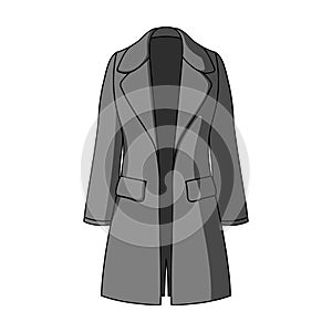 female restrained coat buttoned. Women s outerwear..Women clothing single icon in monochrome style vector symbol