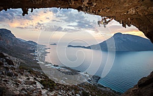 Female rock climber at sunset