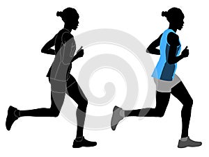 Female runner in color sportswear and silhouette with detailed outlines