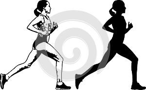 Female runner sketch and silhouette