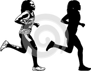 Female runner sketch and silhouette