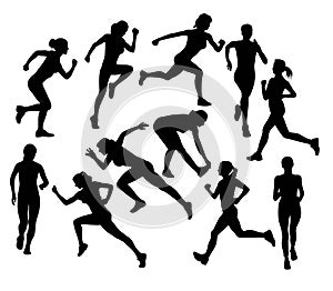 Female Running Sport Activity Silhouettes