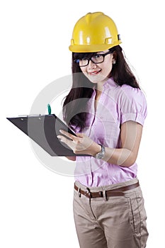 Female safety inspector