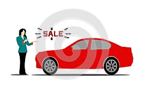 Female salesperson Red Car Advice