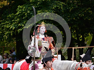 Female samurai warrior at Jidai Matsuri parade, Japan.