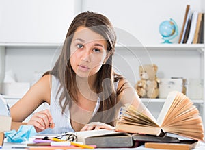 Female schooler is doing homework