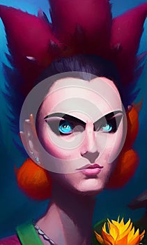 Female sci-fi character with a crazy hairstyle