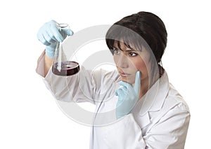 Female scientist with erlenmeyer flask