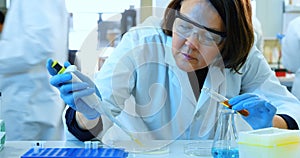 Female scientist experimenting in laboratory 4k