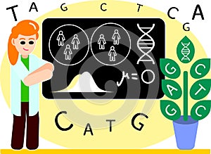 Female scientist in the lab coat analysing and presenting results of genetic case-control studies photo