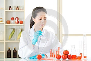 Female scientist looking for new genetic modification