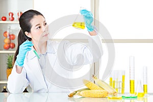 Female scientist looking for new genetic modification